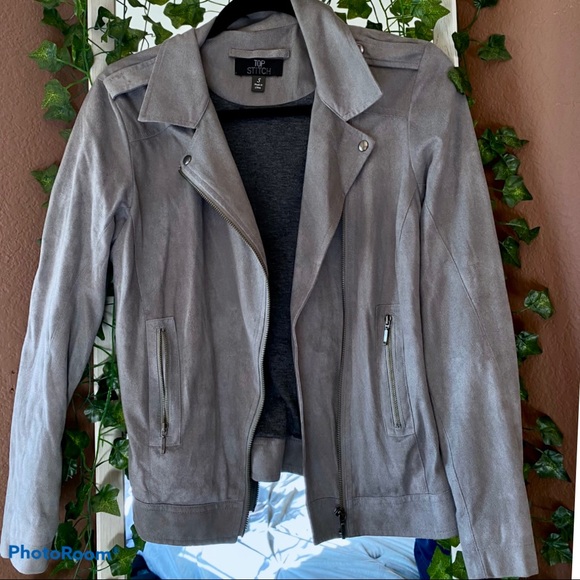 TOP STITCH SUEDE MOTO BLAZER JACKET - Picture 2 of 3